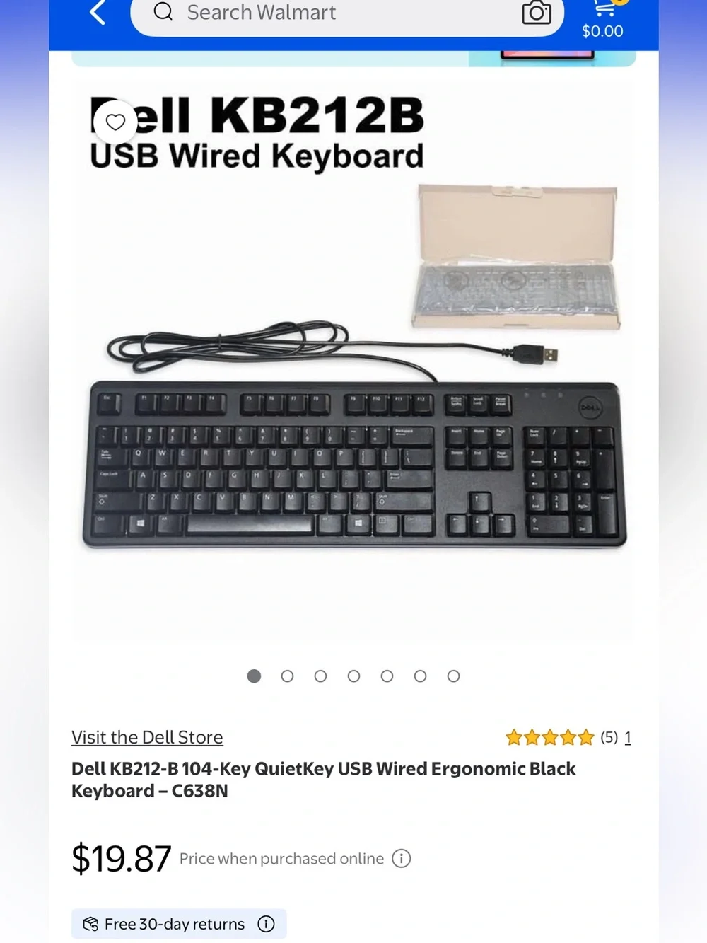 DELL KB212-B 104-Key Quietkey USB Wired Ergonomic Black Keyboard C638N